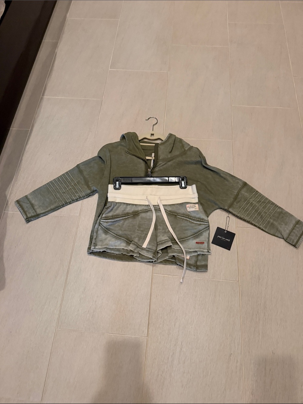 Peace Love World Olive Green Athletic Shorts with Cream Drawcord